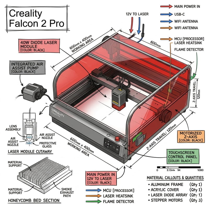 Puissance et Grand Format : Le Creality Falcon 2 Pro 40W rejoint l'arsenal de crea'X studio !